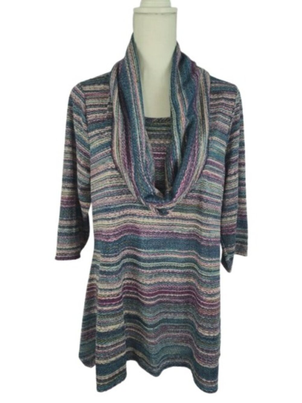 Avenue Metallic Stripe Cowl Neck Swing Tunic Top 14/16